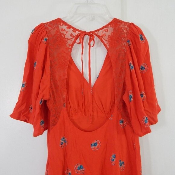 FREE PEOPLE mockingbird mini dress backless lace flutter sleeve floral XS 0 - Picture 7 of 10